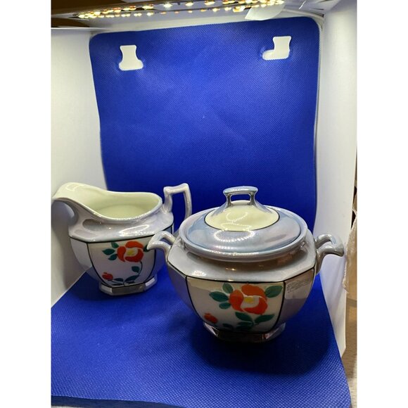 Vintage Bavarian Lusterware China Creamer & Sugar Set With Hand-Painted Floral - Picture 3 of 16